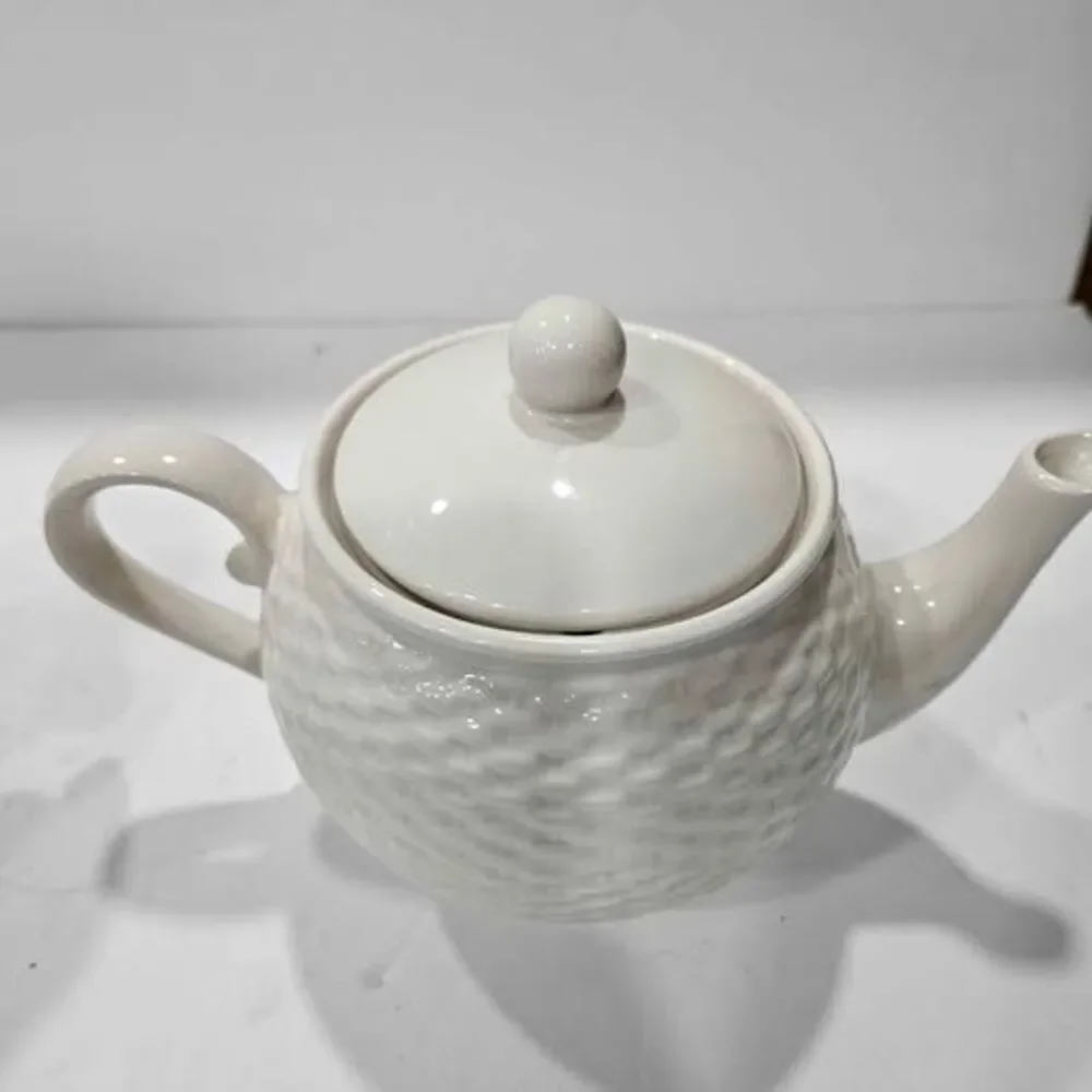 Ceramic Teapot with Floral Design and Basket Weave Texture From Teleflora